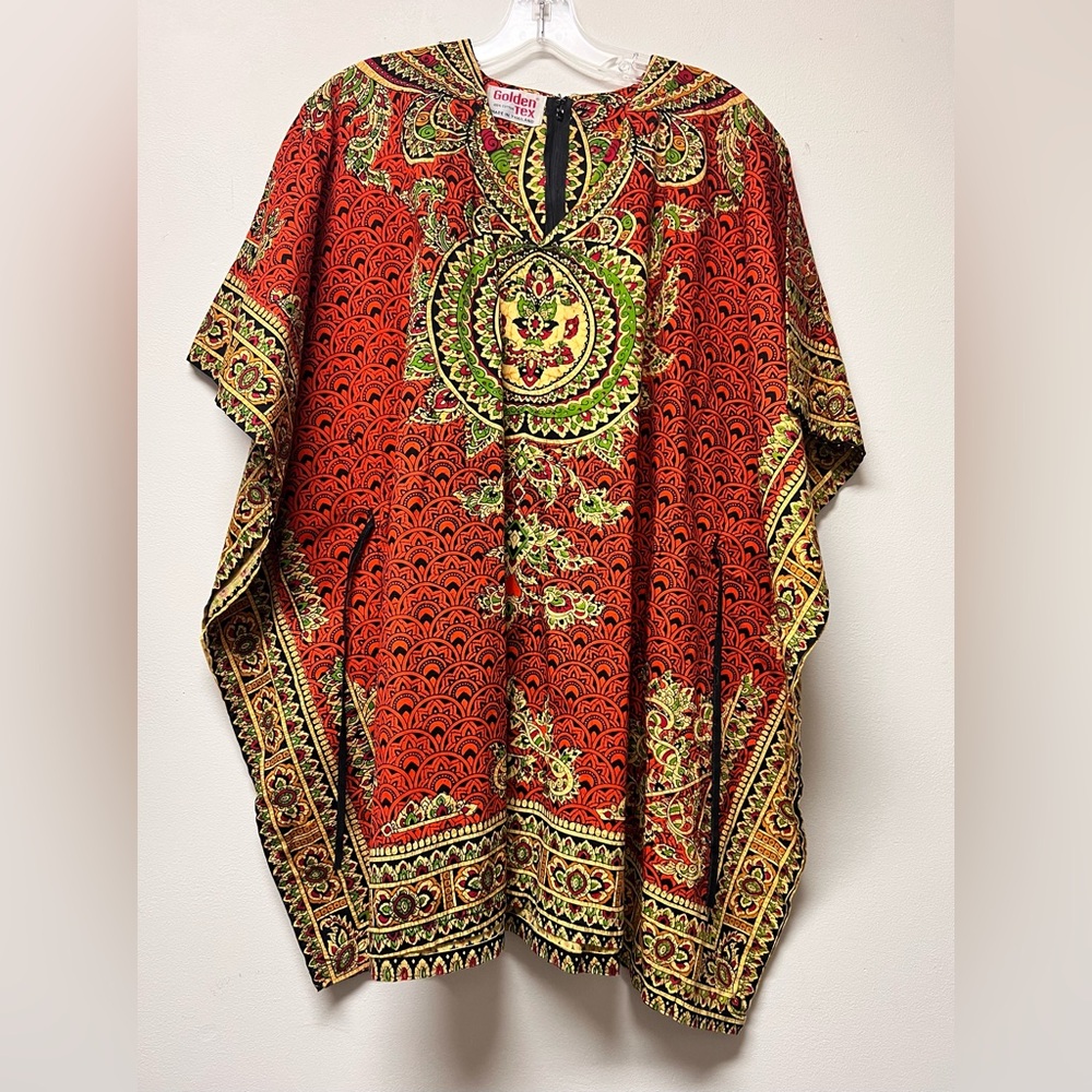 Vibrant Red and Green Tribal Kaftan
